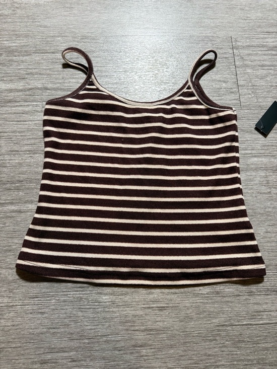 Lioness Tops - Lioness Brown and Cream Striped Ribbed Camisole